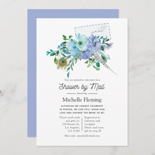 Convites Chá de panela Mint e Blue Boho por Email (Frente/Verso)