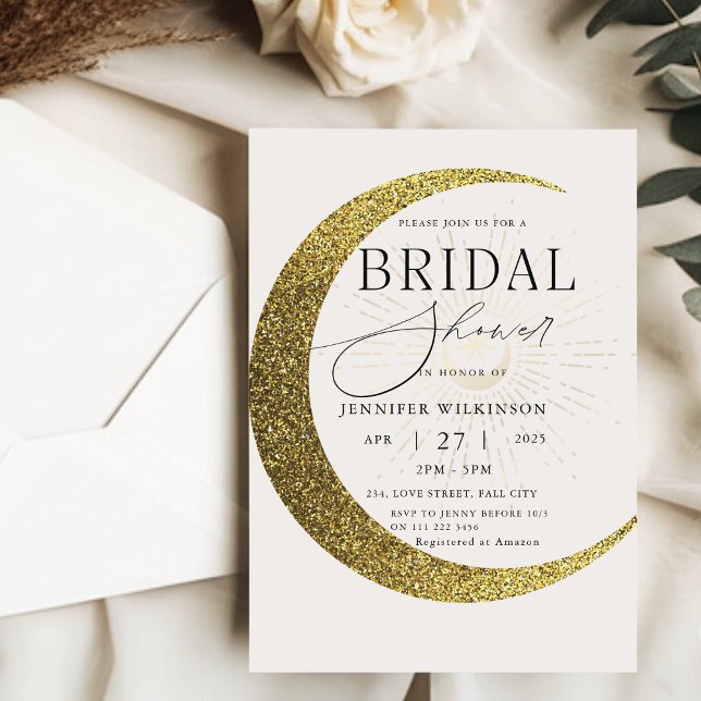 Convites Chá de panela Místico da Noite Estrelada Celestial (Celestial Moon Starry Night Mystical Bridal Shower Invitation)