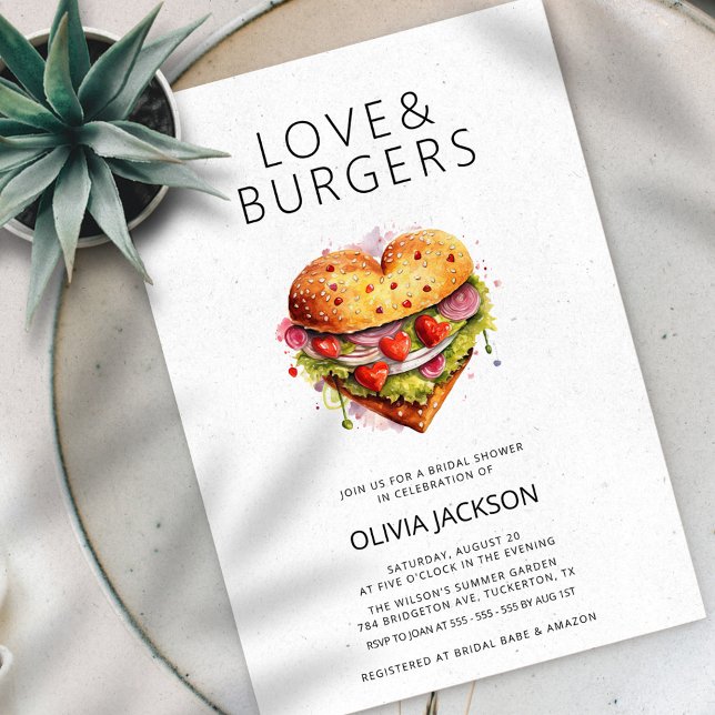 Convites Chá de panela Moderno Casual do Amor e dos Burgers (Criador carregado)