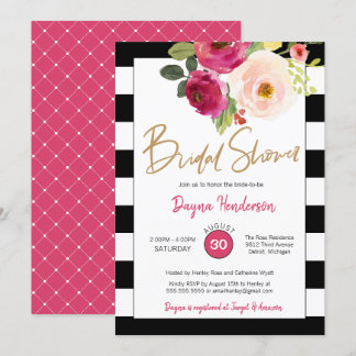 Convites Chá de panela Moderno com Flores Rosa