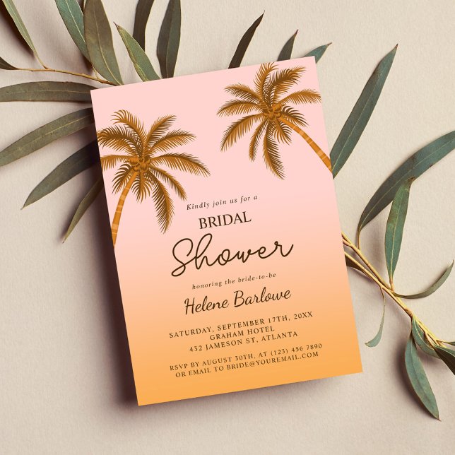 Convites Chá de panela Moderno da Árvore de Palma de Praia  (Tropical Beach Palm Tree Modern Bridal Shower Invitation)