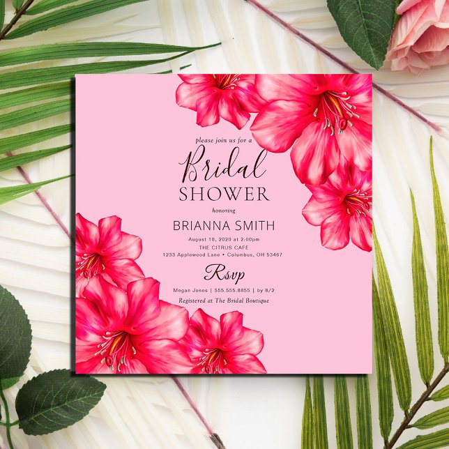 Convites Chá de panela Moderno da Flor Rosada Quadrada (Criador carregado)