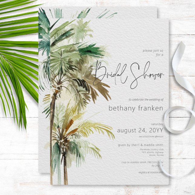 Convites Chá de panela Moderno das Palmeiras Tropicais (Tropical Palm Trees Modern Bridal Shower Invitation)