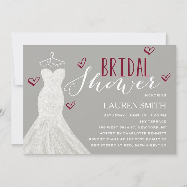 Convites Chá de panela moderno de Borgonha | da noiva (Frente)