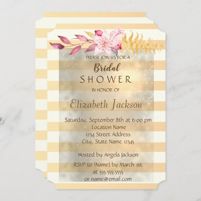 Convites Chá de panela Moderno de Flores com Escala de Chic (Frente/Verso)