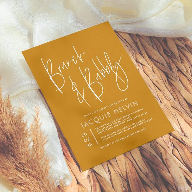 Convites Chá de panela moderno de mostarda Brunch e Bubbles (Criador carregado)