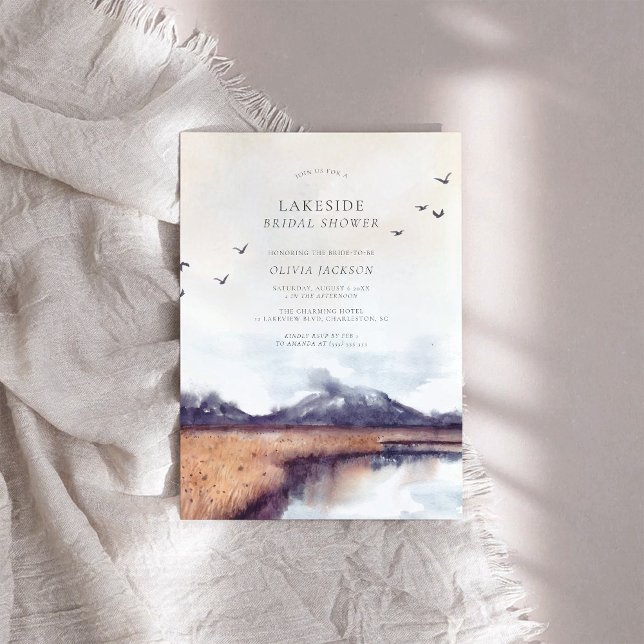 Convites Chá de panela Moderno de Watercolor Lake (Criador carregado)