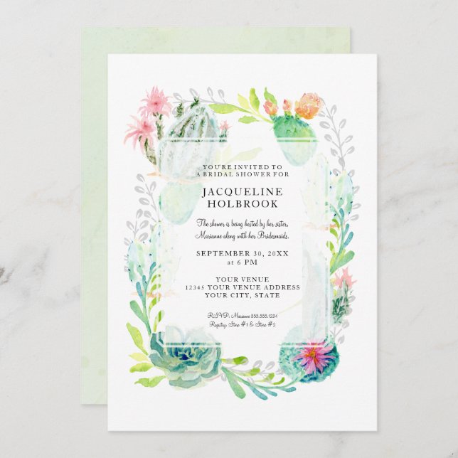 Convites Chá de panela Moderno Deserto De Cactus (Frente/Verso)