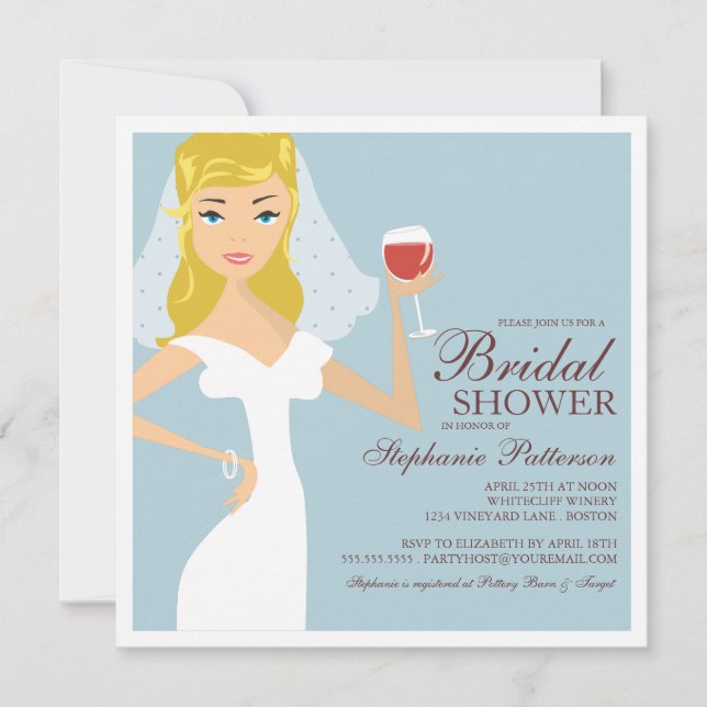 Convites Chá de panela moderno do tema do vinho da noiva (Frente)