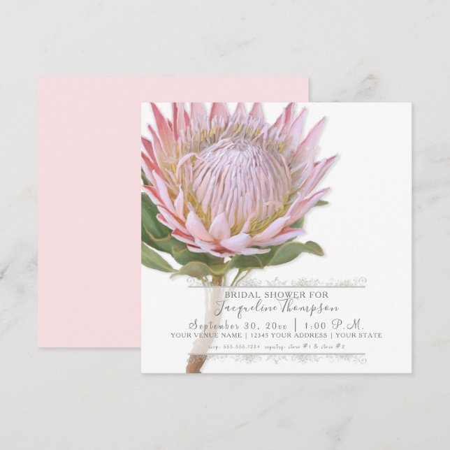Convites Chá de panela Moderno Elegante King Protea Flower (Frente/Verso)