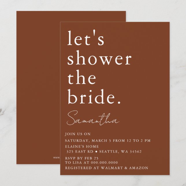 Convites Chá de panela Moderno Elegante Simples Terracotta (Frente/Verso)