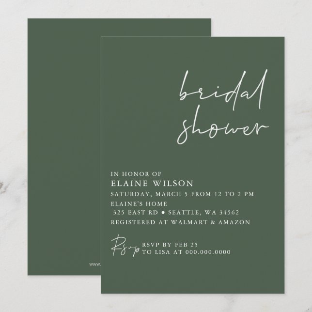 Convites Chá de panela Moderno Elegante Verde (Frente/Verso)