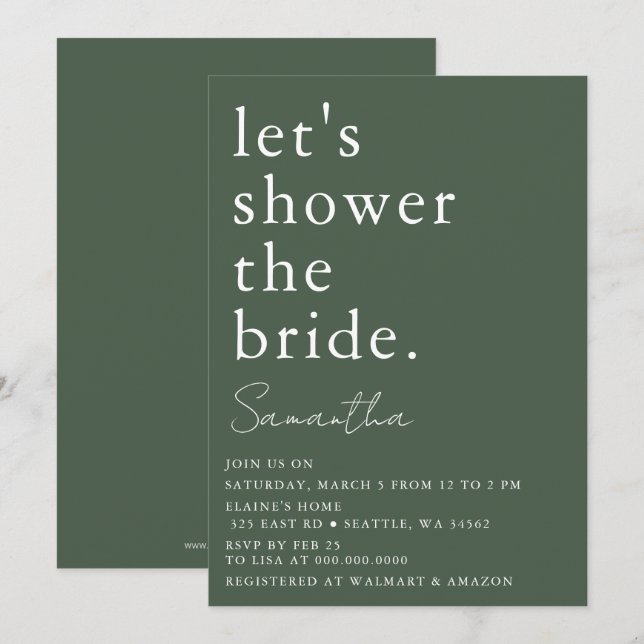 Convites Chá de panela Moderno Elegante Verde (Frente/Verso)