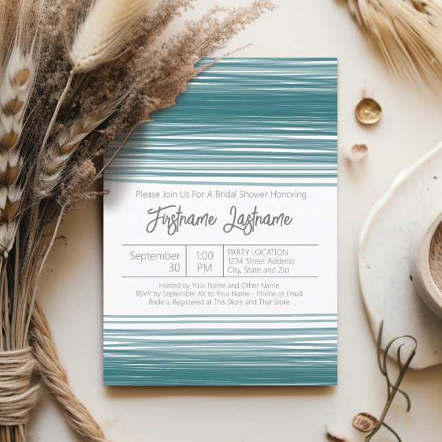 Convites Chá de panela Moderno - Teal de faixas de água (Bridal Shower Invitation - Modern Abstract Stripes)