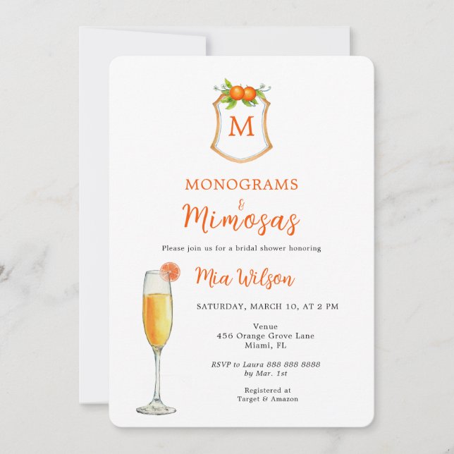 Convites Chá de panela Monogramas & Mimosas (Frente)