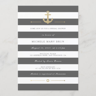Convites Chá de panela Náutica com risca de Cinza na moda
