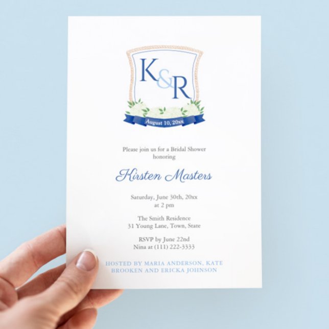 Convites Chá de panela Náutico Com Retenção Monográfica (High-end bridal shower cards featuring a coastal monogram and navy blue and white striped backer)
