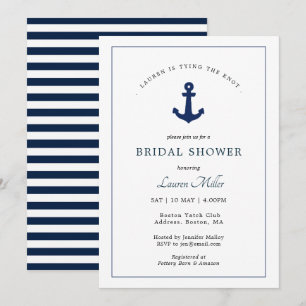Convites Chá de panela Náutico de Âncora marinho e branca