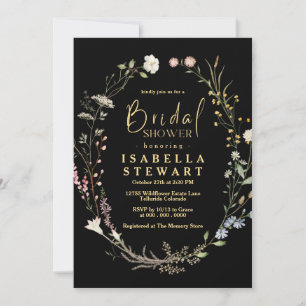 Convites Chá de panela Negra Moderno de Flor Selvagem