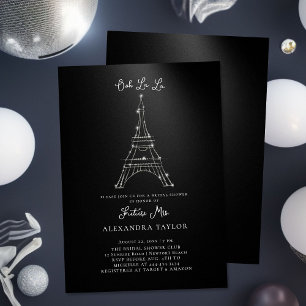 Convites Chá de panela Negro Mínimo Eiffel Paris