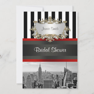 Convites Chá de panela NYC Skyline BW Black White Stripe 2