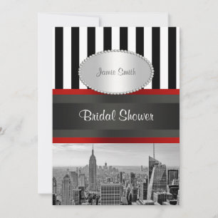 Convites Chá de panela NYC Skyline BW Black White Stripe 2P