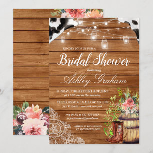 Convites Chá de panela Ocidental Rustic Boots Cowgirl