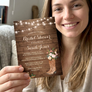 Convites Chá de panela Ocidental Rustic Boots Cowgirl