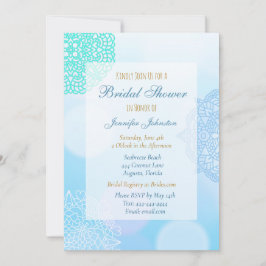 Convites Chá de panela Ombre Blue, Teal e White Mandala