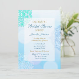 Convites Chá de panela Ombre Blue, Teal e White Mandala