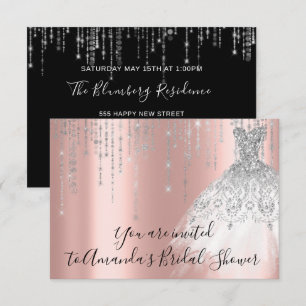 Convites Chá de panela Ondas Cinza Cinza Rosa