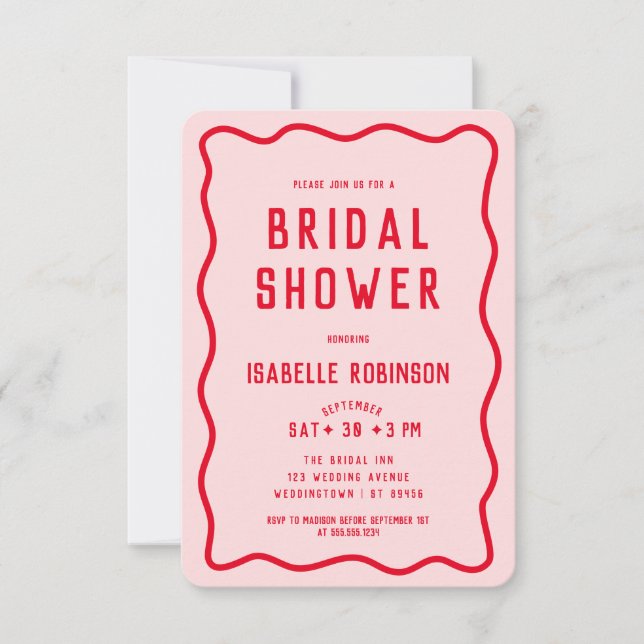 Convites Chá de panela ondulado preto-e-rosa simples modern (Frente)