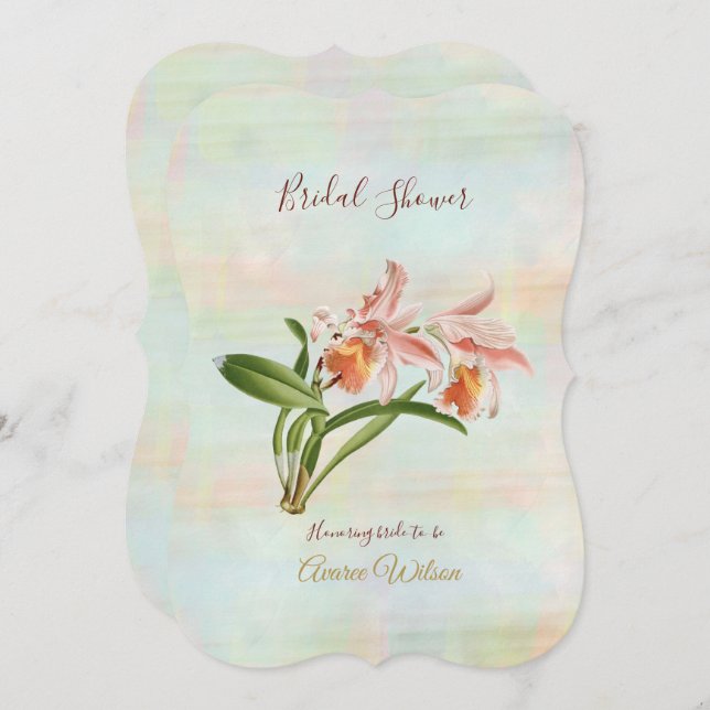 Convites Chá de panela Orquídea Coral (Frente/Verso)