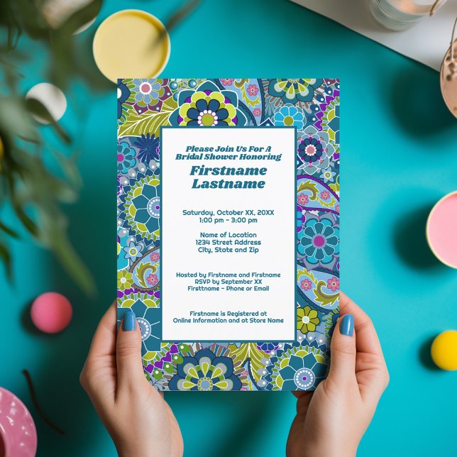 Convites Chá de panela ou Festa de noivado (Funky Floral Bridal Shower Invitation)