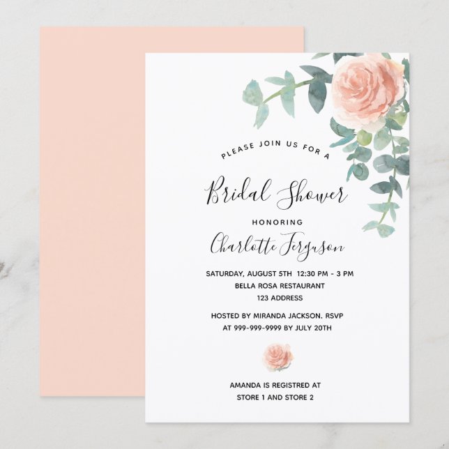 Convites Chá de panela-ouro flores verdes-elegantes (Frente/Verso)