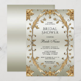 Convites Chá de panela ouro Ornamentado Flores brancas