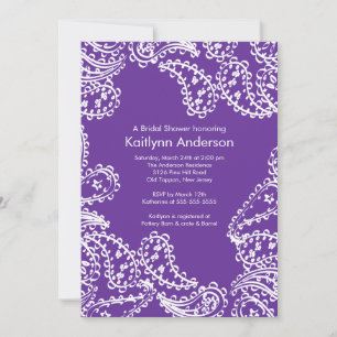 Convites Chá de panela Paisley Roxo Branco