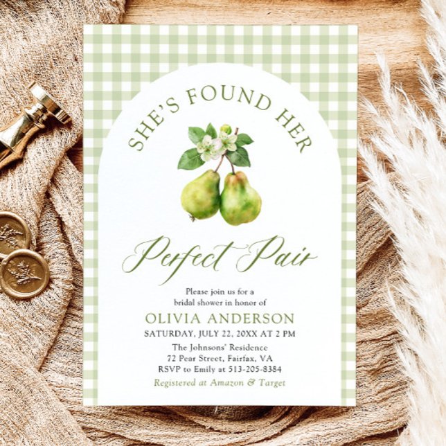 Convites Chá de panela Par Perfeito de Gingham Verde Modern (Modern Green Gingham Perfect Pair Bridal Shower Invitation)