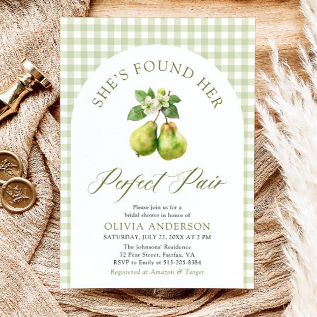 Convites Chá de panela Par Perfeito de Gingham Verde Modern (Modern Green Gingham Perfect Pair Bridal Shower Invitation)