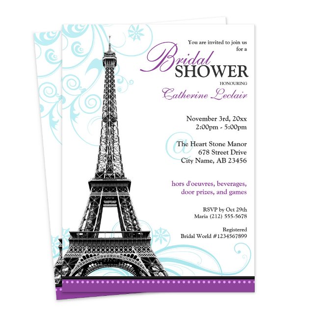 Convites Chá de panela parisiense da torre Eiffel do Flouri (Mod Flourish Eiffel Tower Parisian Bridal Shower Invitation from Starzraven. Downloadable evite, too)