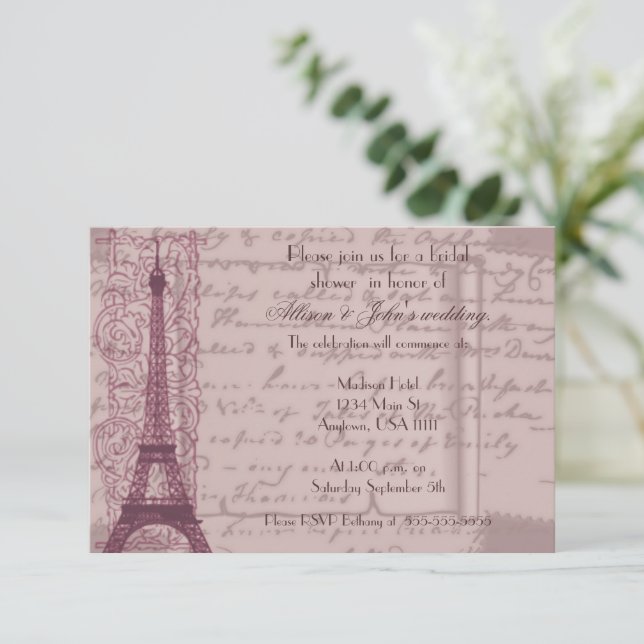 Convites Chá de panela parisiense rosa (Em pé/Frente)
