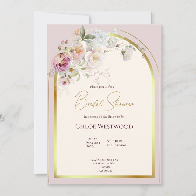 Convites Chá de panela Pastel Florals (Frente)