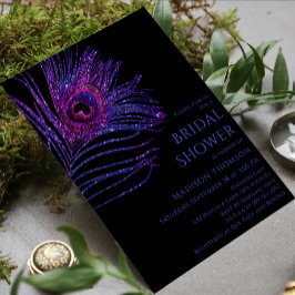 Convites Chá de panela Pavock Feather Glitter Roxo