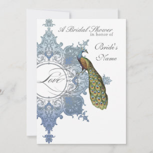 Convites Chá de panela Peacock Barroco - Azul