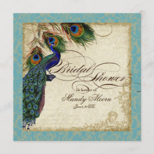 Convites Chá de panela Peacock & Feathers Convide Azul Aqu