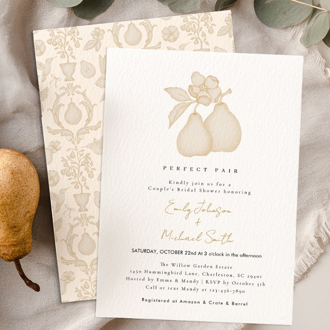 Convites Chá de panela Perfeito | Damasco do País Francês (Perfect Pear Invite)