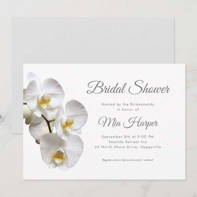 Convites Chá de panela Personalizado de Cinza Prata Orquíde (Frente/Verso)