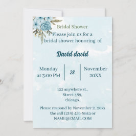 Convites Chá de panela Personalizado de Flor Azul Elegante