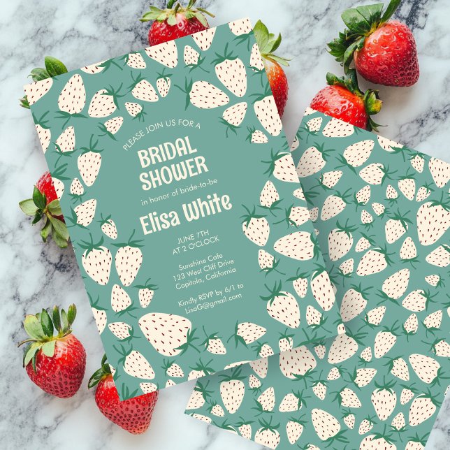 Convites Chá de panela PERSONALIZADO de Morango Branco (White Strawberry Pineberry CUSTOM Bridal Shower Invitation
)