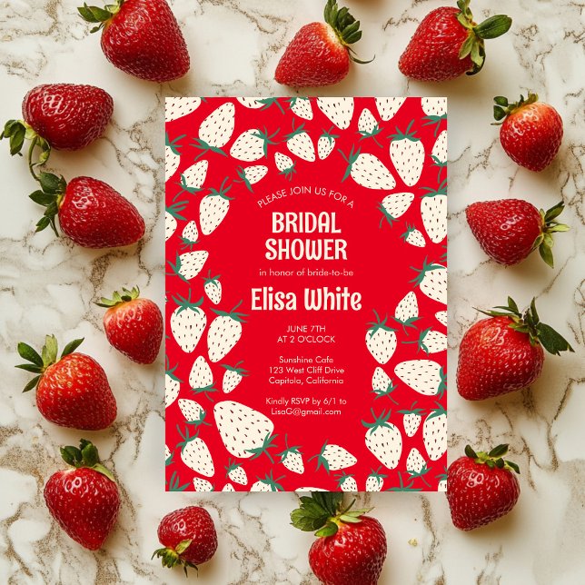 Convites Chá de panela PERSONALIZADO de Morango Branco (White Strawberry Pineberry CUSTOM Bridal Shower Invitation
)